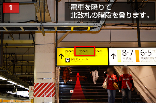 立川駅で降車後、東改札の場合は右方面に進みます。